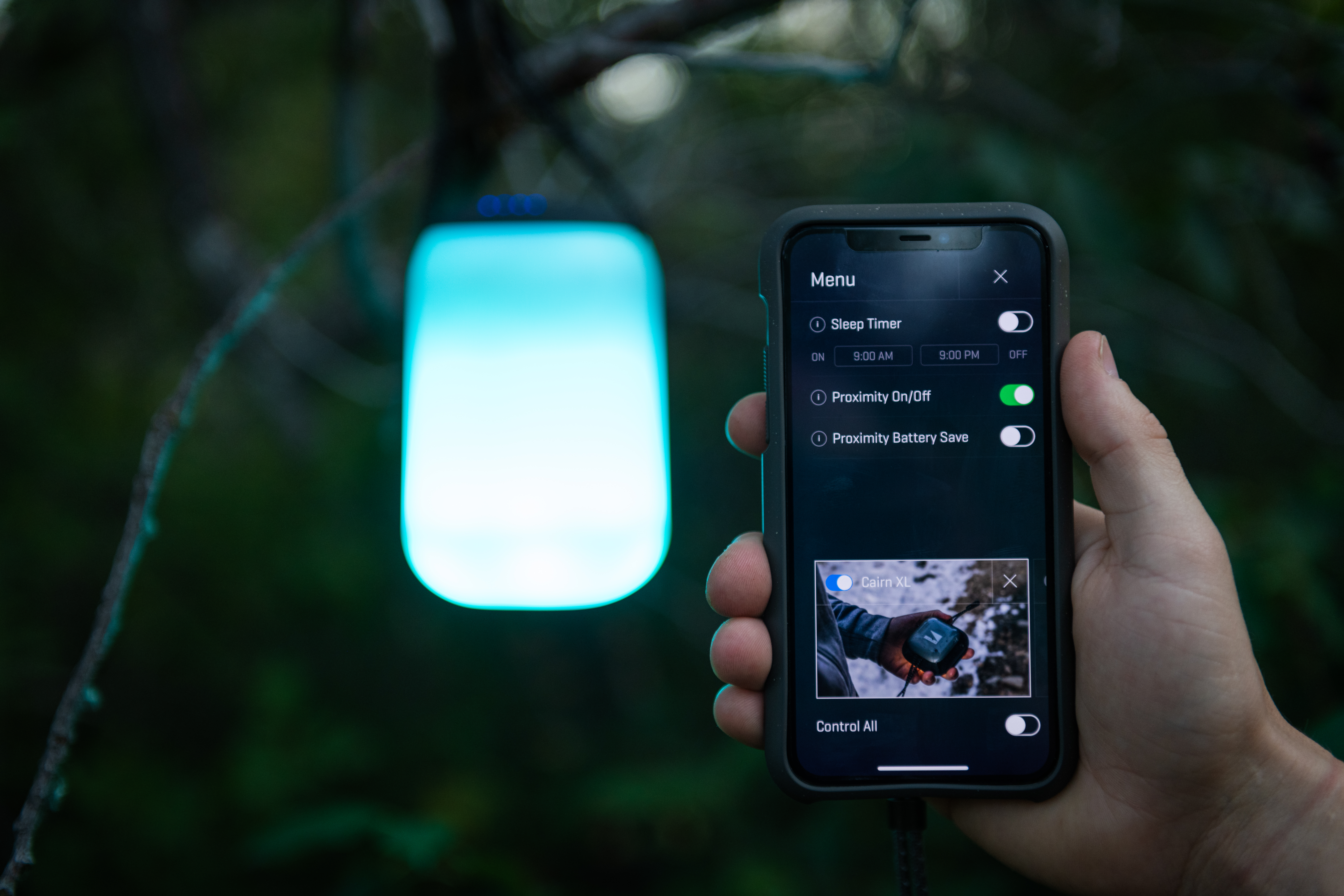Lander app on phone used for Boulder lantern.