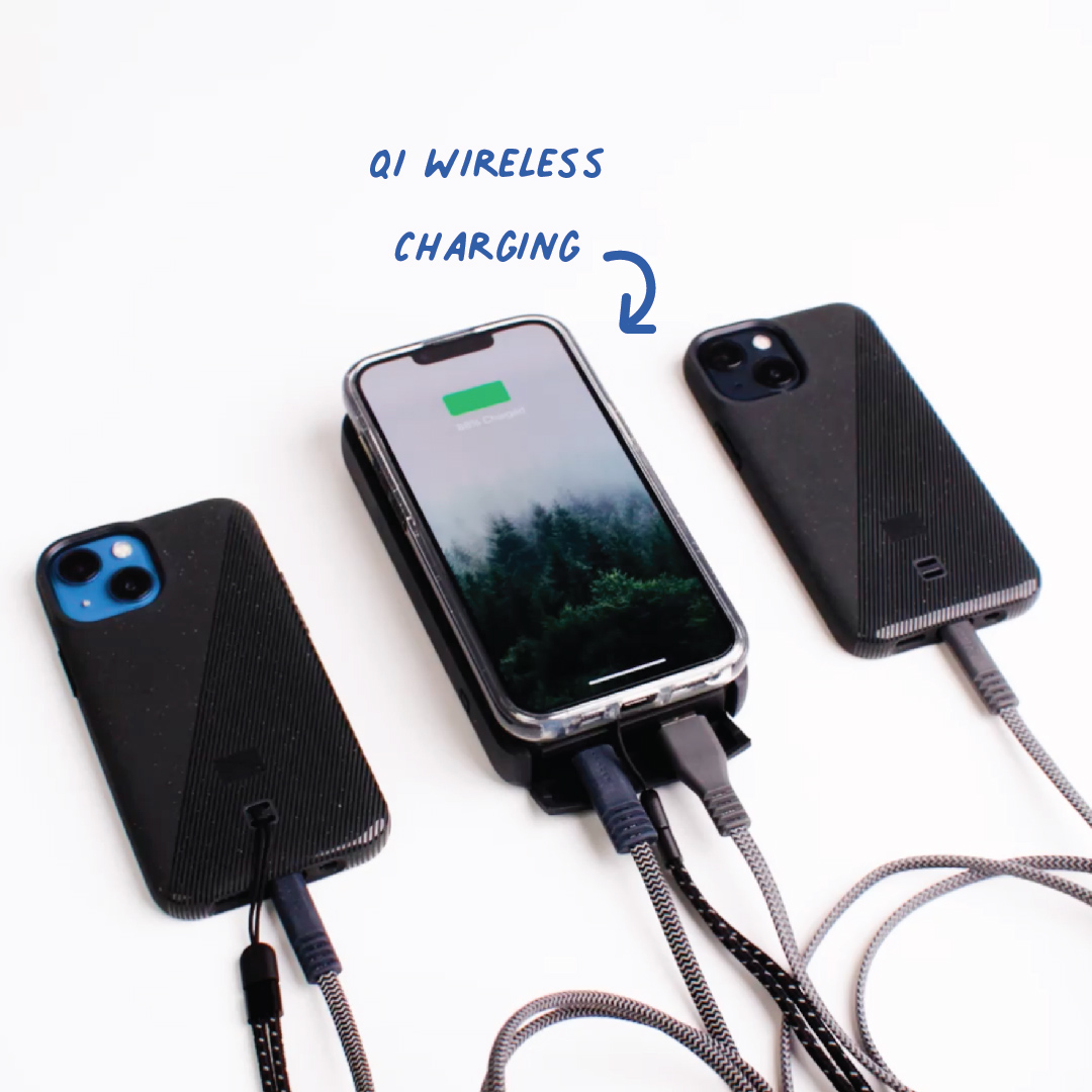 IMG displaying how QI charging works on a cascade wireless charging. bank.