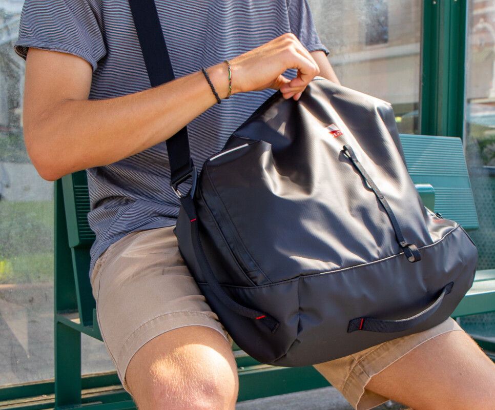 School messenger bag with shoulder strap and haul handles, organized, accessible